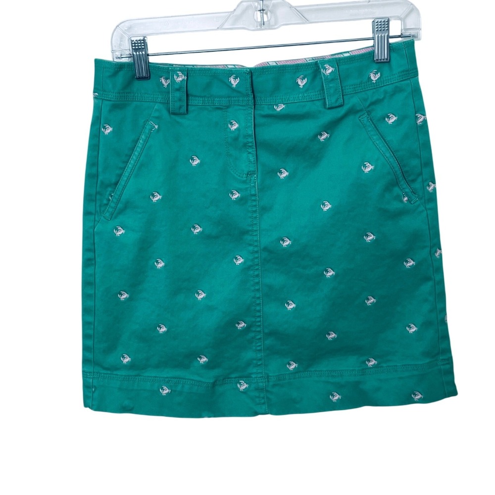 LL‎ Bean Womens Green Crab Embroidered Mini Skirt Size 2 Cotton Blend Coastal